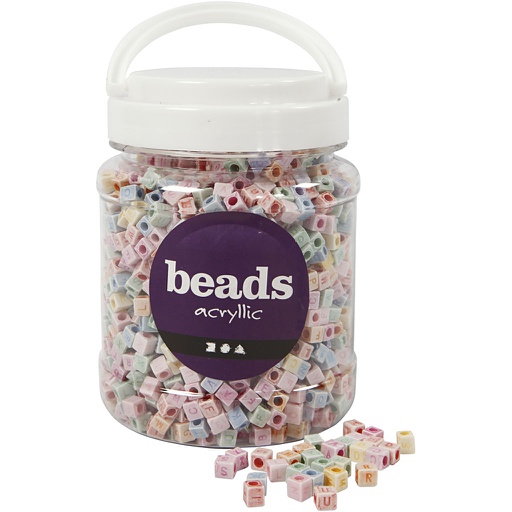 [CR69904] Perles lettres, dim. 6x6 mm, diamètre intérieur 3 mm, ca. 2300 pièce, 500 gr, 700 ml/ 1 boîte