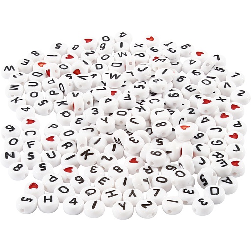 [CR69905] Letterkralen plastic, wit, afm 7 mm, gatgrootte 1,2 mm, 200 gr