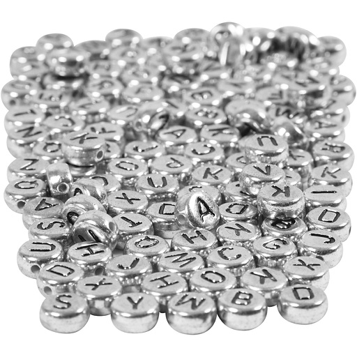 [CR69933] Letterkralen plastic, zilver, d: 7 mm, gatgrootte 1,2 mm, 165 gr