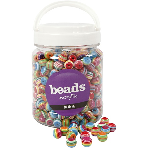 [CR69984] Ronde kralen plastic, d: 12 mm, gatgrootte 1,5 mm, 510 gr - Primair stripes