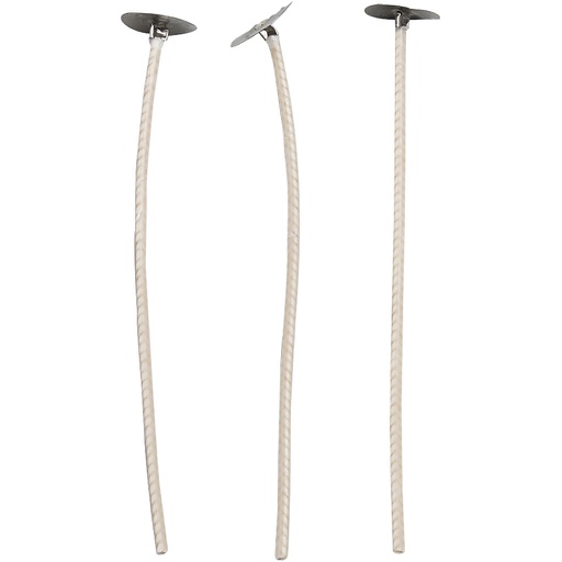 [CR73313] Mèches pour bougies dans un récipient, Convient aux récipients d’un diamètre de 20 à 65 mm, L : 10 cm, ép. 2 mm, 50 pièces/ 1 Pq.