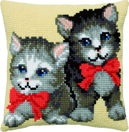 [PA4041#221] Kit coussin point de croix 40x40cm, Petit chats