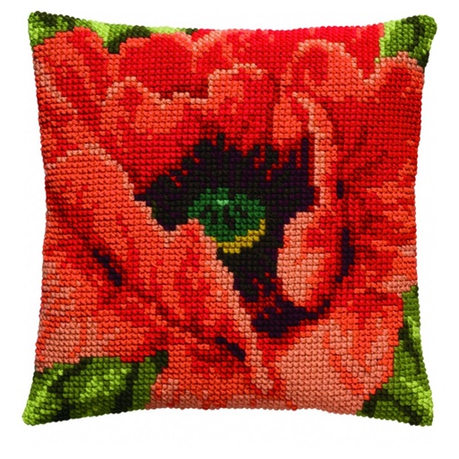 [PA4041#207] Kit coussin point de croix 40x40cm, Coquelicot