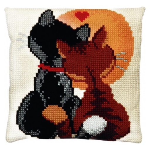 [PA4041#179] Kruissteekkussen 40x40cm, Katten zonsondergang (incl. naald en garen) 