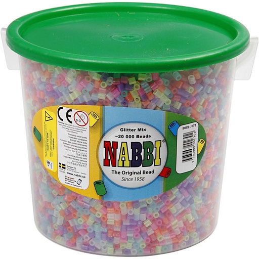 [CR75240] Strijkkralen, glitterkleuren, afm 5x5 mm, gatgrootte 2,5 mm, medium, 20000 div/ 1 emmer