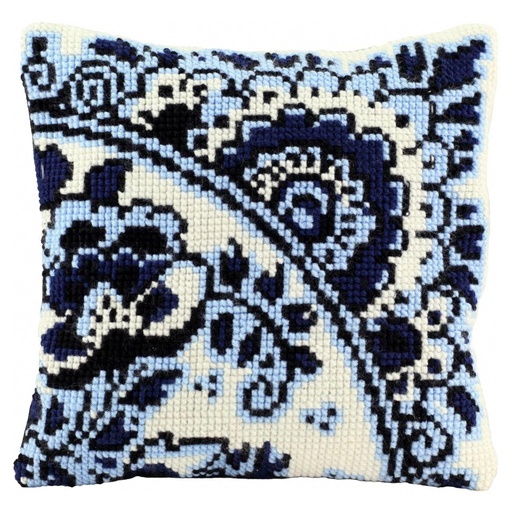 [PA4041#137] Kruissteekkussen 40x40cm, Ornament Delft (incl. naald en garen) 