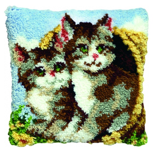 [PA4040#306] Kit à nouer 40x40cm, Chatons dans panier