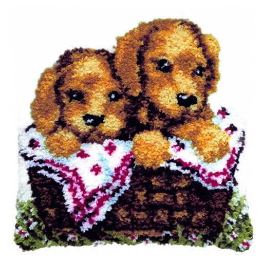 [PA4040#300] Kit à nouer 40x40cm, Chiots dan panier