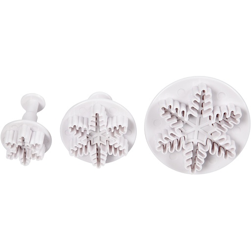 [CR782875] Emporte-Pièces avec Tampon, flocon de neige, d 3,2+4,8+6,5 cm, blanc, 3 pièces/ 1 Pq.
