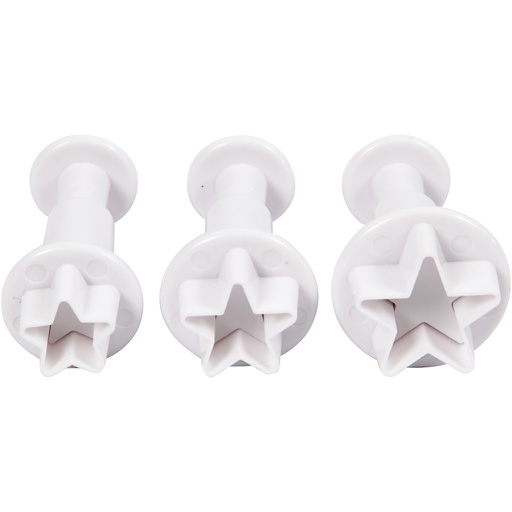 [CR782877] Emporte-pièces avec tampon, étoile, d: 2,1+2,3+2,6 cm, blanc, 3 pièce/ 1 Pq.