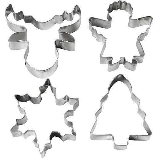 [CR782886] Uitsteekvormen, kerstboom, engel, rendier, sneeuwvlok, H: 8 cm, 4 stuk/ 1 doos