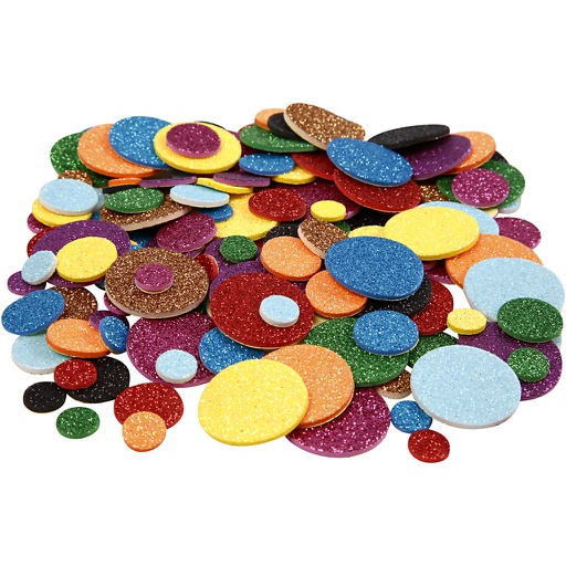 [CR79022] EVA Foam cirkels, diverse kleuren, d: 12+20+32 mm, 1000st (glitter)