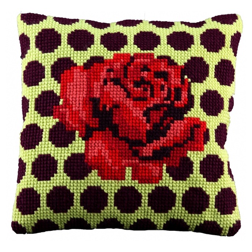 [PA4041#285] Kit coussin point de croix 40x40cm, Rose et points