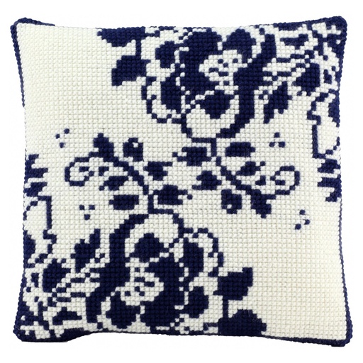 [PA4041#281] Kit coussin point de croix 40x40cm, Fleurs Delft