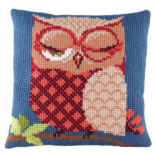 [PA4041#080] Kruissteekkussen 40x40cm, Uil (incl. naald en garen) 