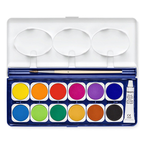[S888NC12] Staedtler Noris waterverf, doos met 12 napjes en tube wit
