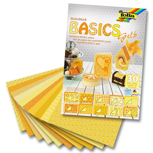 [FOL46#699] Bloc à motif "Basics", 24x34cm, 30 feuilles assorties - Jaune