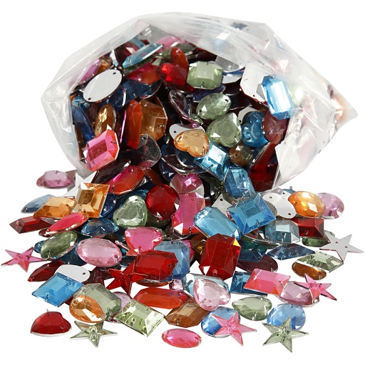 [CR99227] Strasstenen om op te naaien, diverse kleuren en vormen, 15-17 mm, 210 gr