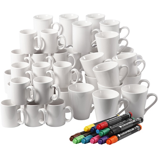 [CR99512] Kit DIY Groupe Tasses en Porcelaine, H : 7-10 cm, blanc, 1 set
