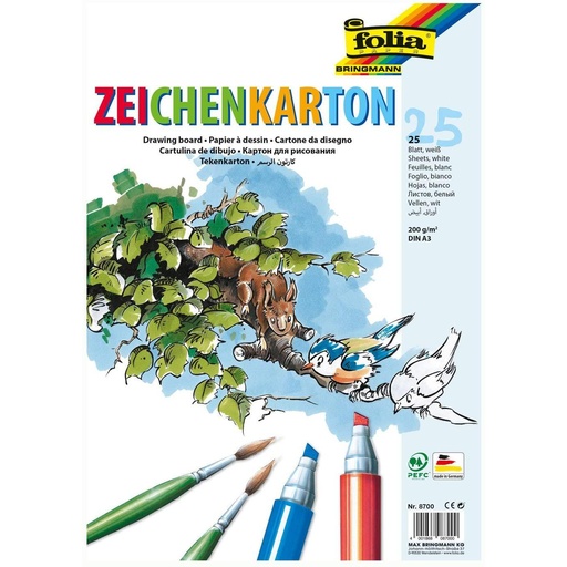[FOL883050] Tekenkarton 250g/m³, DIN A3, 50 vellen, wit