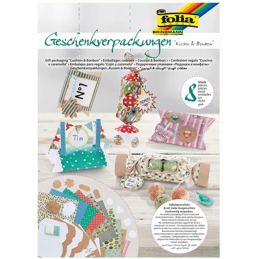 [FOL974] Boîtes cadeaux ''Coussins & Sweets'', 8 pièces, blanc & nature