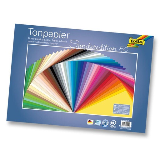 [FOL673550] Getint papier 130g/m², 35x50cm, 50 vellen, geassorteerde kleuren