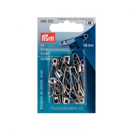 [085201] Epingles de sûreté à ressort acier No. 2 argent 38 mm, 12 pièces