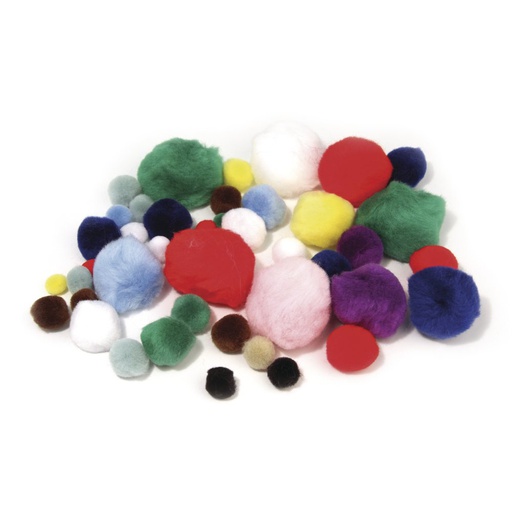 [R21731] Pompons, Couleurs Et Tailles Assorties, Sct.-Ls 100 Pces