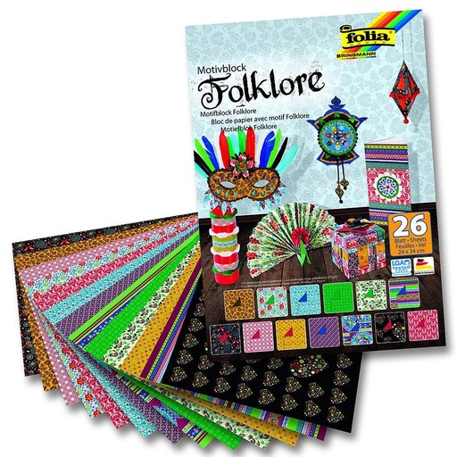 [FOL47049] Designer Pad, 24x34cm, assortiment 26 vellen - FOLKLORE
