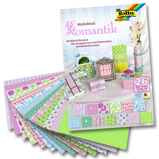 [FOL46949] Bloc ROMANTIQUE, 24x34cm, 26 feuilles assorties