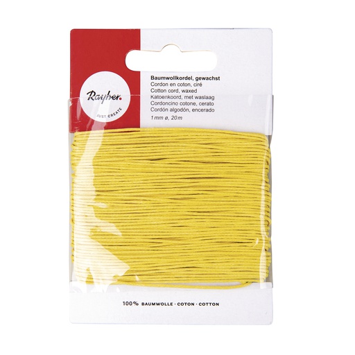 [R51691#20] Cordon en coton, ciré, jaune, 1mm, carte 20 m