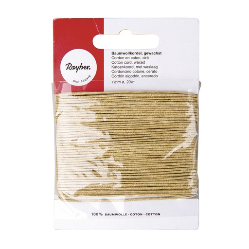 [R51691#31] Cordon en coton, ciré, nature, 1mm, carte 20 m