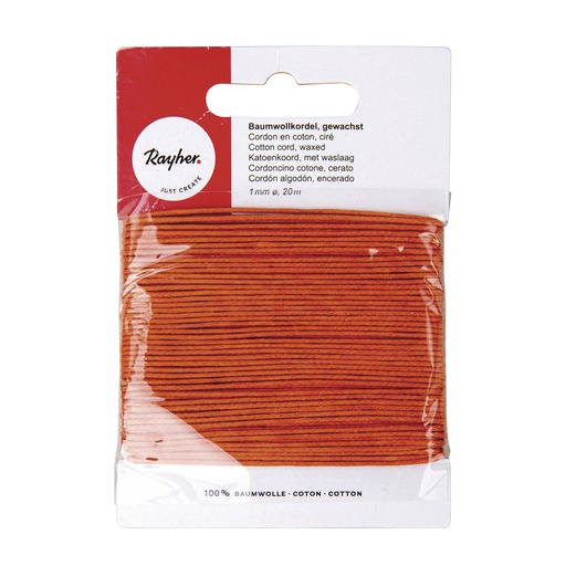 [R51691#34] Cordon en coton, ciré, orange, 1mm, carte 20 m