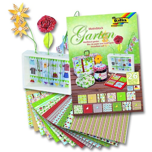 [FOL47149] BLOC JARDIN, 24x34cm, 26 feuilles assorties