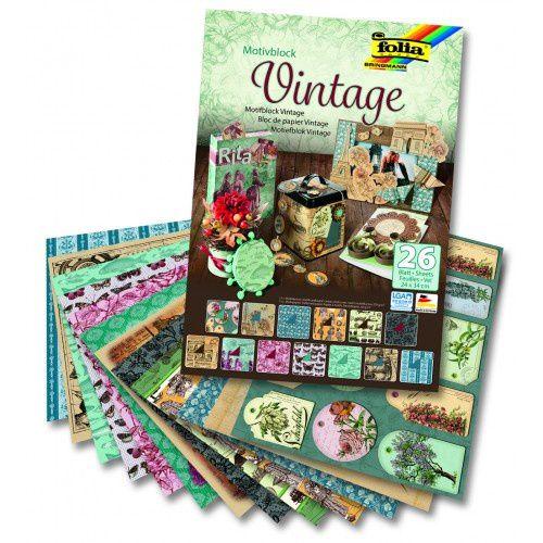 [FOL48649] Bloc VINTAGE II, 270g/m², 24x34cm, 20 flles assorties