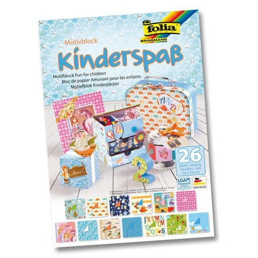[FOL47649] Designer Pad, 24x34cm, assortiment 26 vellen - FUN FOR CHILDREN