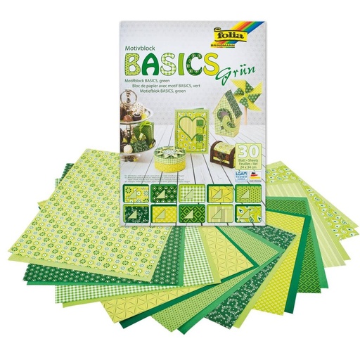[FOL46#549] Bloc à motif "Basics", 24x34cm, 30 feuilles assorties - Vert
