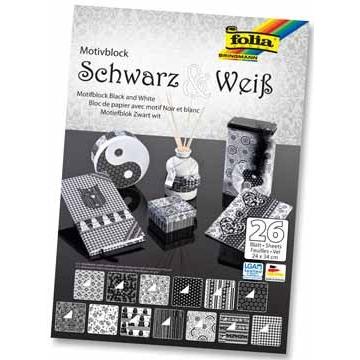 [FOL46749] Designer Pad ZWART/WIT, 24x34cm, 26 vellen, gesorteerd