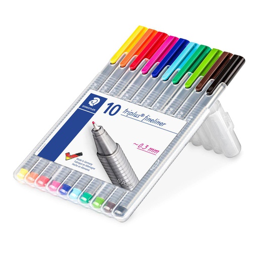 [S334SB10] Staedtler Triplus Fineliner, Box 10 stuks - kleurassortiment, Lijnbreedte (0,3mm)