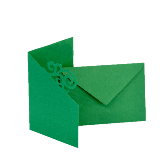 [FOL210558] Wenskaarten, A6,  5 kaarten met omslag, Ornament, spargroen*