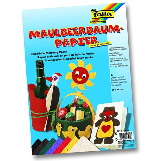[FOL409] Moerbeipapier 100g/m², 25x38cm, 5 vellen, 5 verschillende kleuren
