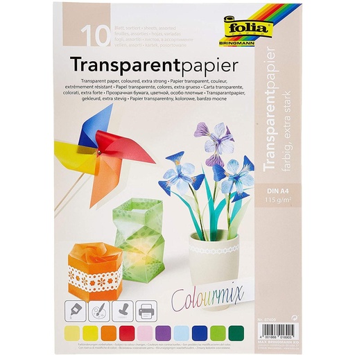 [FOL87409] Transparant papier 115g/m² COLOURMIX, DIN A4, 10 vellen, in 10 kleuren gesorteerd