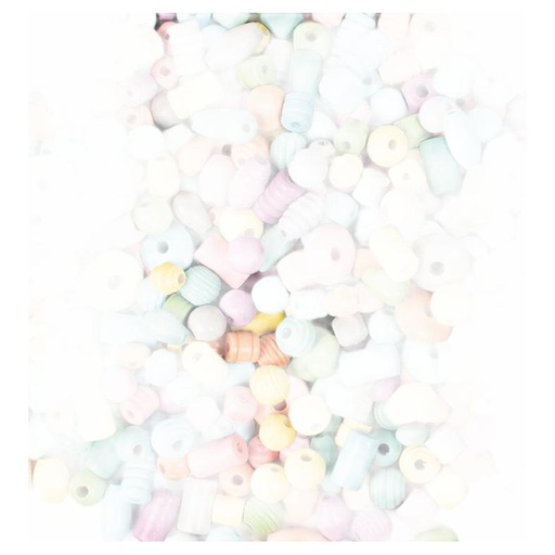 [100599] Houten kralen, assortiment vormen en kleuren, 200 gr - pastel