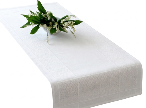 [BE966#2] Chemin de Table avec Galon Aida 45x100cm, Blanc