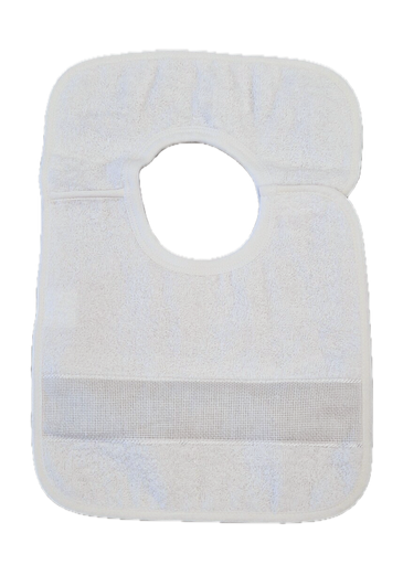 [B12270SLK#01] Slabbetje met klittenband en aidarand 28x40 cm, Wit-Wit