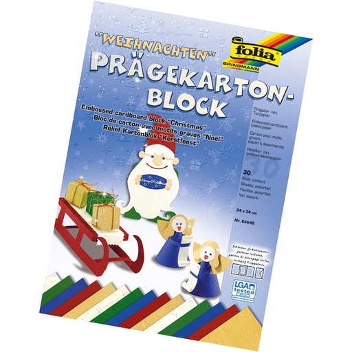 [FOL64649] Bloc carton motif gravé "NOEL", 220g/m², 24x34cm, 30 flles assorties