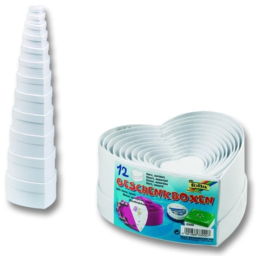 [330012] Set de 12 boîtes "Cœur", tailles assorties, blanc