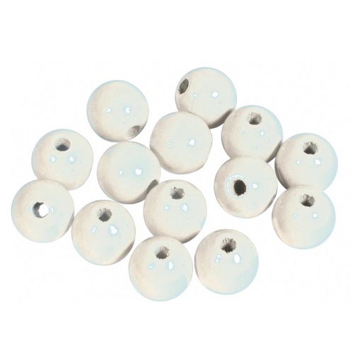[1010#02] Perles en bois FSC 100%, polies, 10mm ø, blanc, sct. 52 pièces