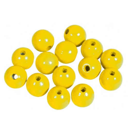 [1010#20] Perles en bois FSC 100%, polies, 10mm ø, jaune, sct. 52 pièces