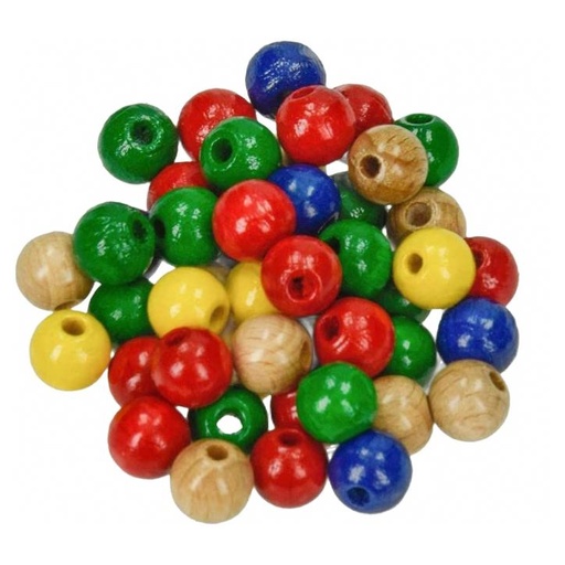 [1010#49] Perles en bois FSC 100%, polies, 10mm ø, assorties, sct. 52 pièces